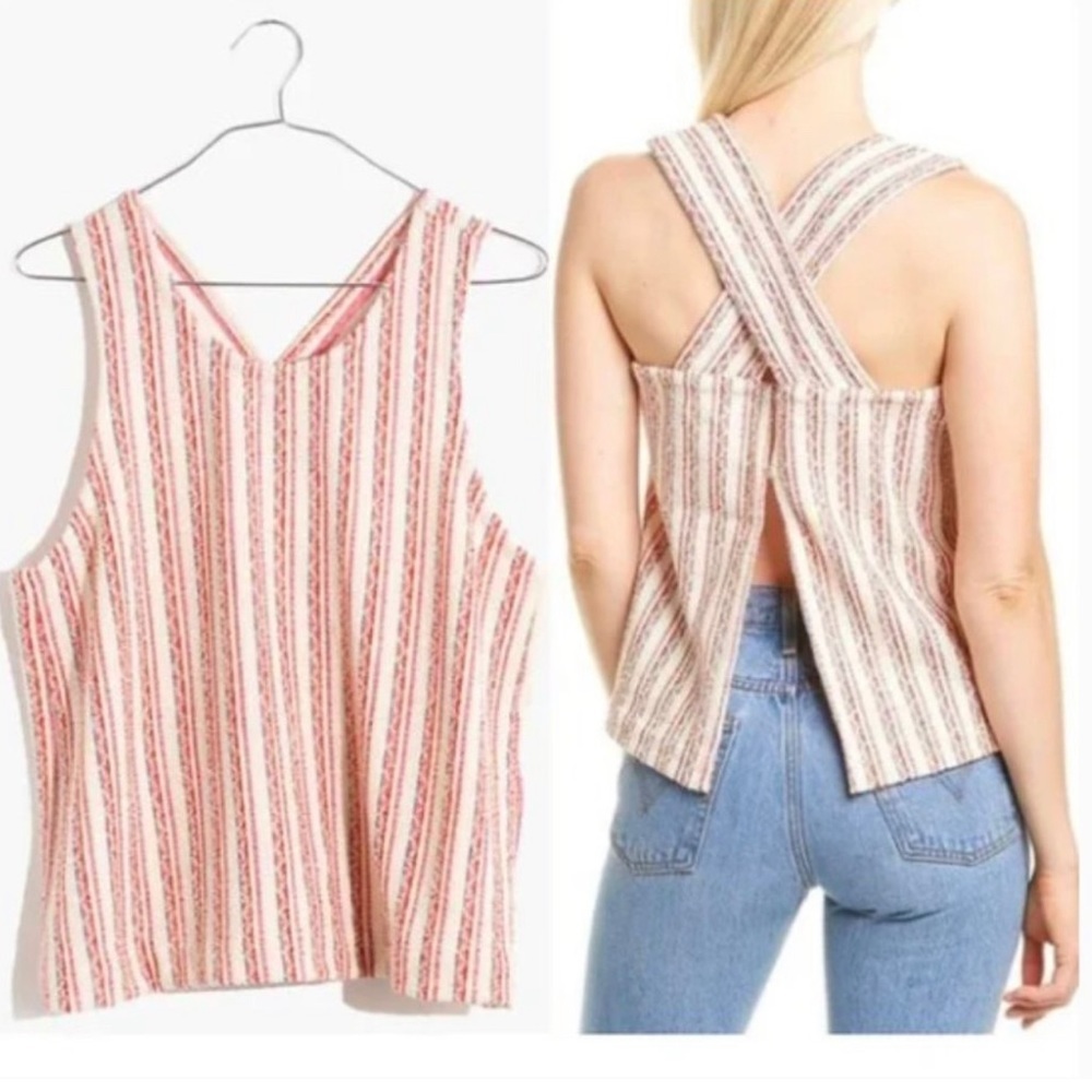 MADEWELL Boucle Stripe Cross Back Tank Top AN429 Size Small